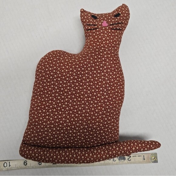 Handmade Plush Stuffed Brown Fabric Sly Cat 10" Folk Art Country Decor - Picture 8 of 8